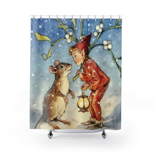 Christmas Elf and Mouse Shower Curtains by Margaret Tarrant