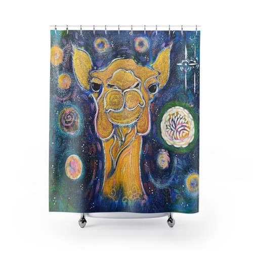 Cosmic Camel Shower Curtain with Starry Background