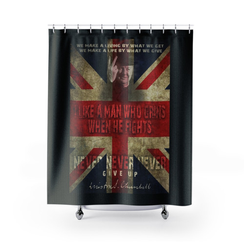 Churchill-inspired shower curtains with patriotic British design