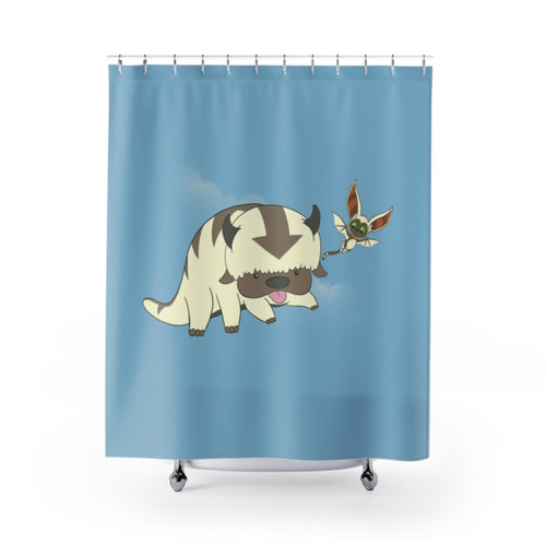 Flying Buddies Anime Shower Curtains featuring Aang, Appa, and Momo from Avatar: The Last Airbender
