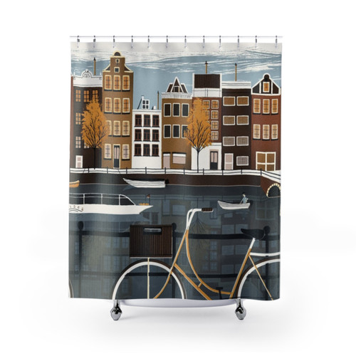 Vintage Amsterdam City Skyline Shower Curtains