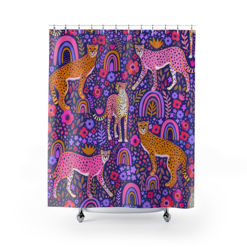 Cheetahs in a Colorful Rainbow Garden Shower Curtain
