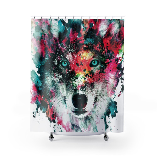 Colorful abstract wolf shower curtain