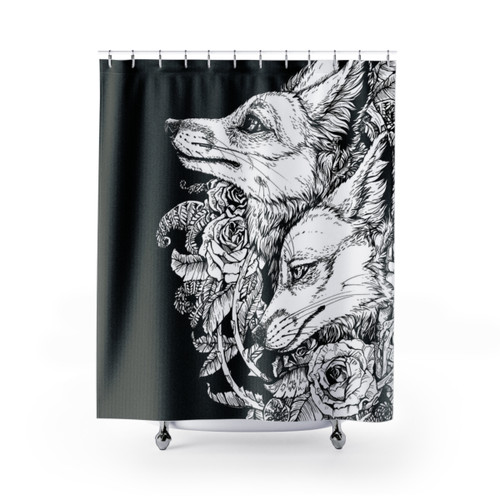 Fox Bloom Black and White Shower Curtains