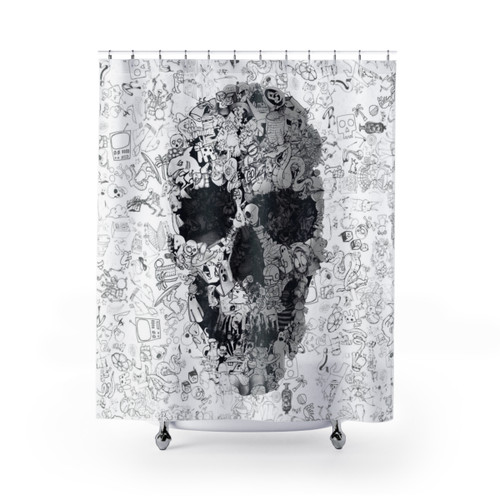 Doodle Skull Shower Curtain - Quirky Bathroom Decor