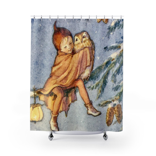 Christmas Owl Greetings Shower Curtains