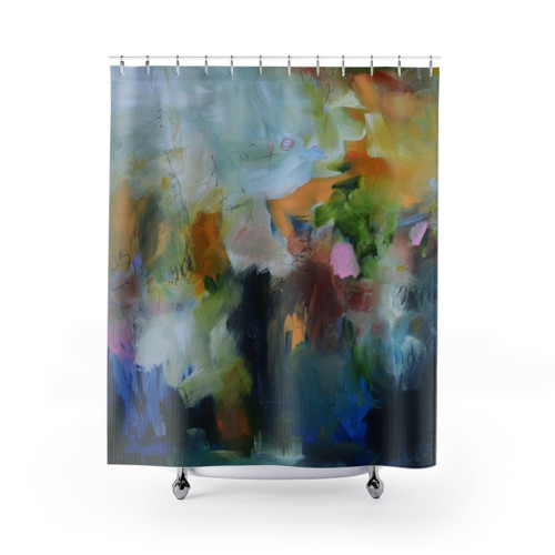 Colorful abstract shower curtains with large art prints
