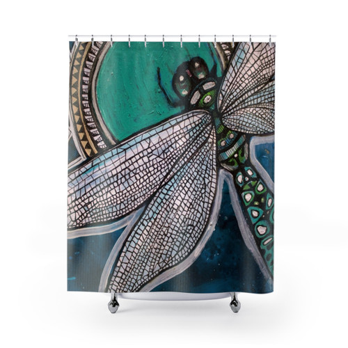 Dragonfly Shower Curtains featuring vibrant artwork by Lynnette Shelley