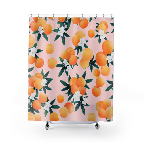 Tropical Flower Shower Curtain with Orange Twist Design