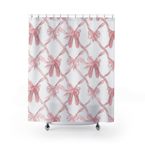 Beautiful pink bows shower curtains for a ballerina aesthetic bathroom