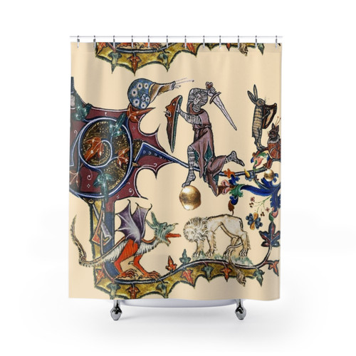 Medieval Bestiary Shower Curtain with Knight, Dragon & Lion