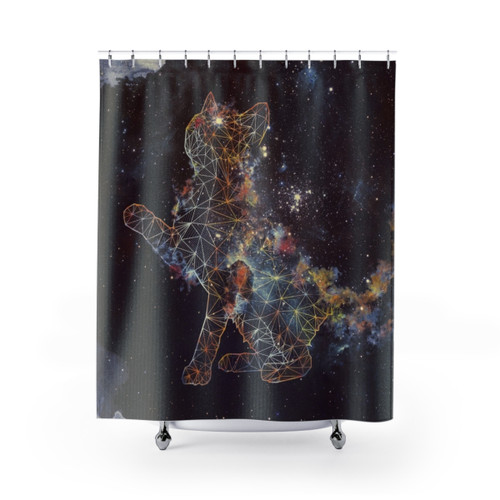 Celestial Cat Shower Curtains with Cosmic Feline Design