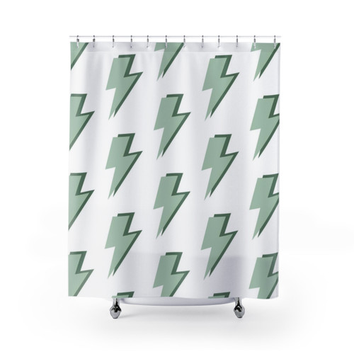 Sage and Olive Green Preppy Lightning Shower Curtains