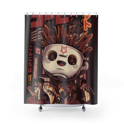 Anime Coffee Shower Curtain with Black Magic Design
