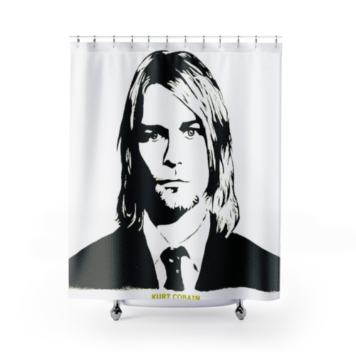 Kurt Cobain inspired shower curtain featuring a digital sketch design