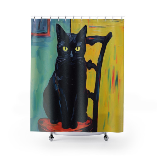 Artful Shower Curtain Featuring Cute Cat Illustration