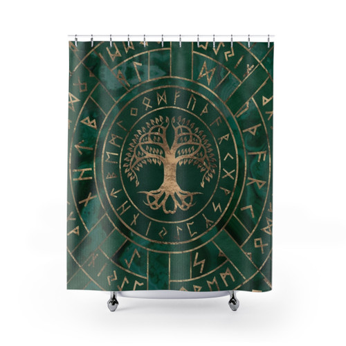 Tree of Life Yggdrasil Malachite Shower Curtain