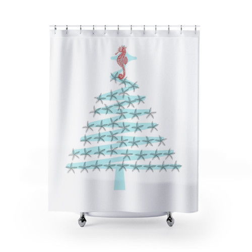 Coastal Christmas Shower Curtains - Tropical Beach Holiday Decor