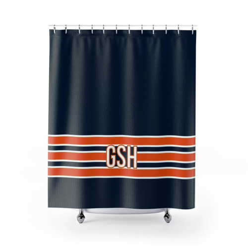 Chicago Bears Inspired Shower Curtains with Navy GSH Stripes