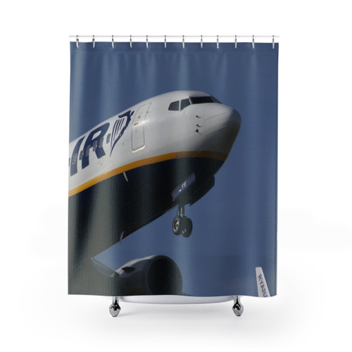 Aviation-themed shower curtain with Ryanair Boeing 737 design