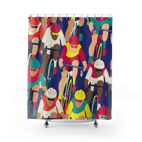 Retro Cycling Tour Shower Curtains for Cycling Enthusiasts