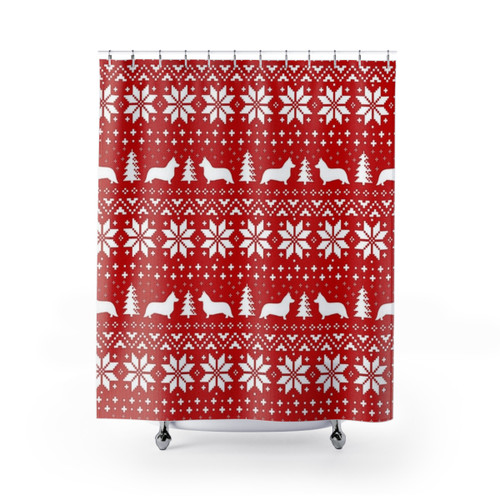 Cardigan Welsh Corgi Silhouette Christmas Shower Curtain