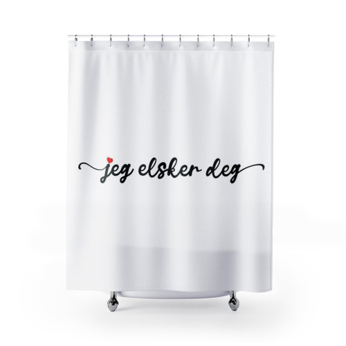 I Love You Shower Curtains with Norwegian Calligraphy