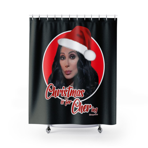 Campy Cher-themed Christmas Shower Curtains