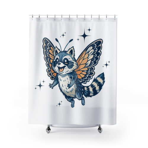 Vintage Raccoon with Butterfly Wings Shower Curtains