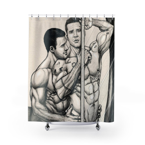 Sexy couple shower curtain featuring Buddie characters