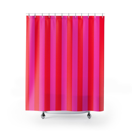 Vibrant Striped Shower Curtain in Pink and Neon Red