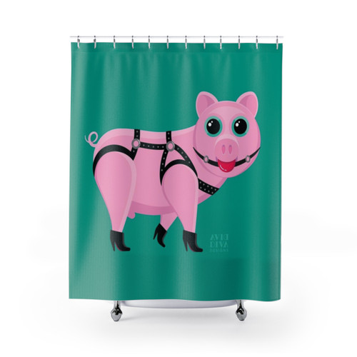 Papacito Piggy Shower Curtains - Gay BDSM Harness Art