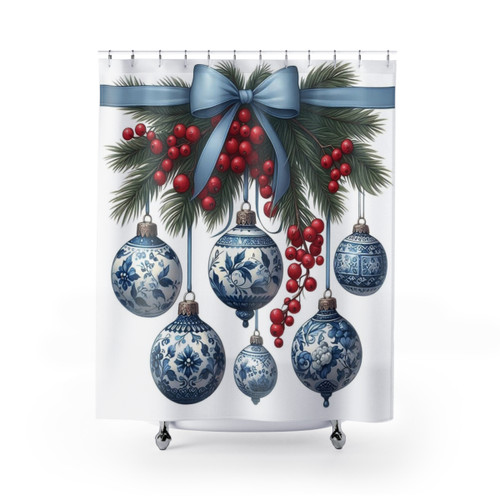 Blue and White Chinoiserie Christmas Shower Curtain
