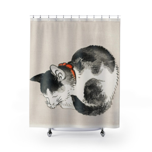 Sleeping Cat Japanese Print Shower Curtain