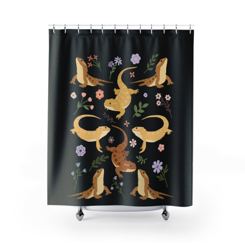 Bearded Dragon Shower Curtains with Floral Design