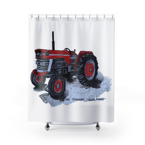 Red Tractor Vintage Shower Curtains