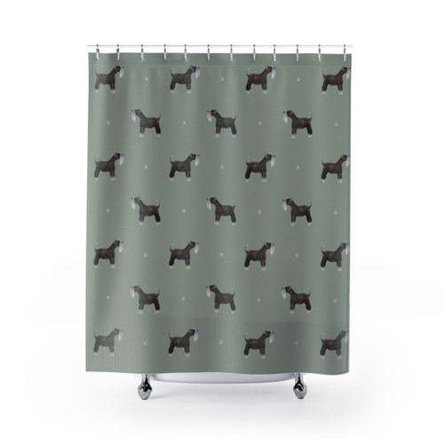 Sage Green Schnauzer Repeat Pattern Shower Curtain