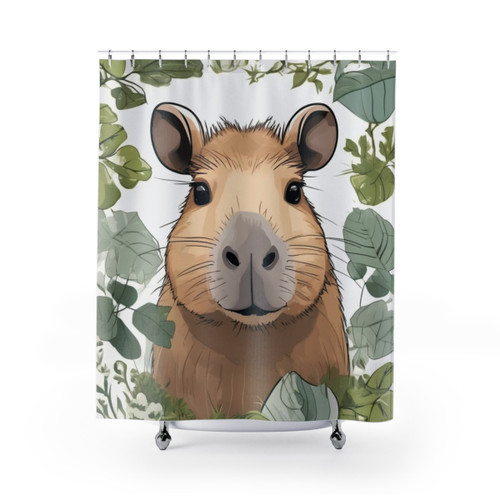 Capybara Shower Curtain with Lush Nature Motif