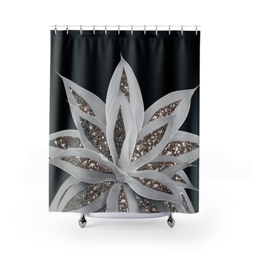 Gray Agave Shower Curtains with Silver Glam