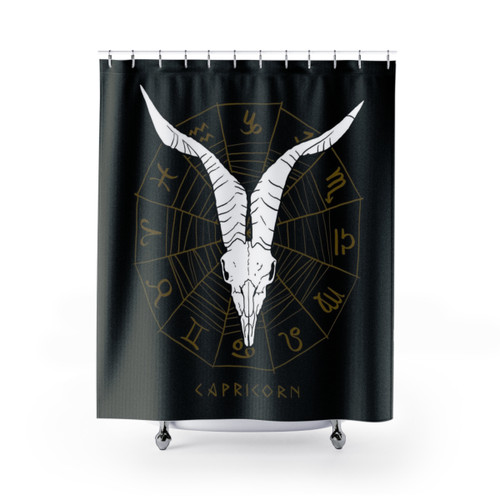 Capricorn Zodiac Shower Curtains with Goat Skull Design