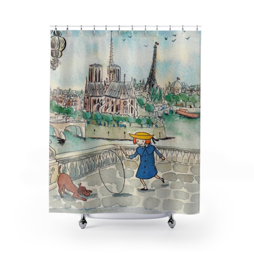 Madeline Paris Watercolor Shower Curtains featuring scenic landscape of Paris