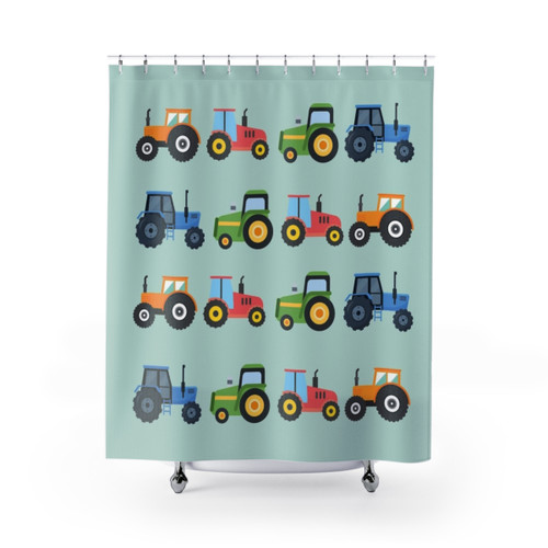 Vibrant Tractor-Themed Shower Curtain
