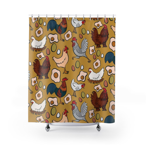 Assortment of beautiful chicken-themed shower curtains