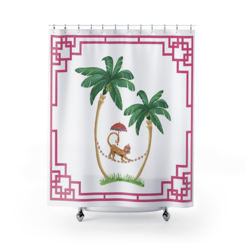Royal Series 2 Palm Trees with Cute Monkey Shower Curtain