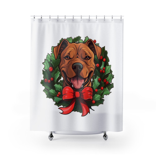 Pitbull Christmas Wreath Dog Shower Curtain