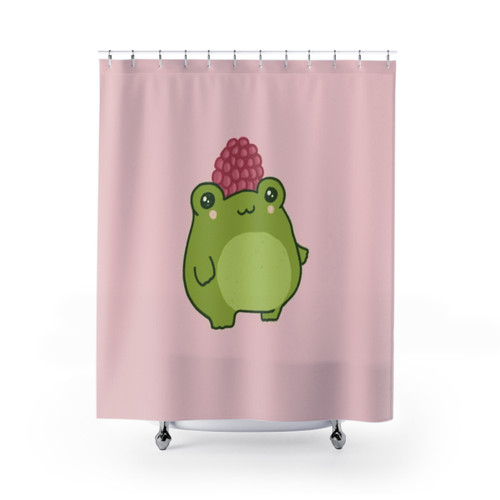 Pastel Raspberry Cottagecore Frog Shower Curtain