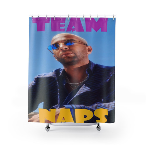 Team NAPS Shower Curtains with Funny Meme Design