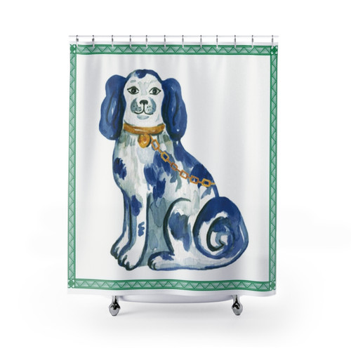 Chinoiserie Style White and Blue Shower Curtains