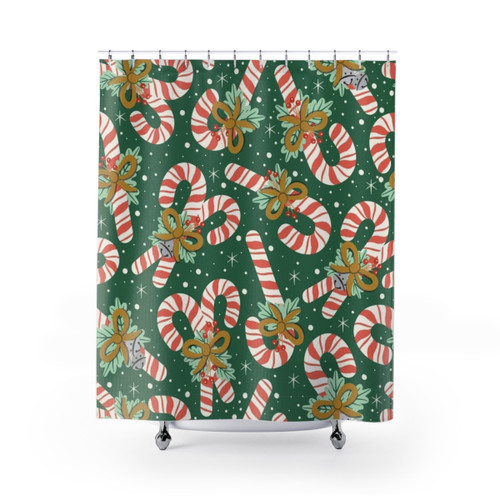Vintage Candy Cane Christmas Shower Curtains