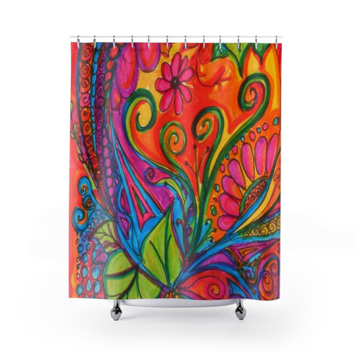 Bohemian Shower Curtain with Colorful Abstract Artwork